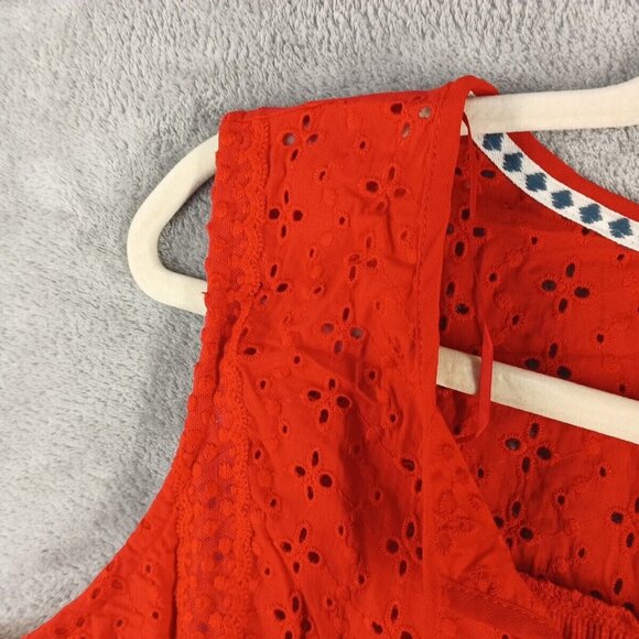 NWT Knox Rose Floral Eyelet Embroidered Top Tassel Tie Rib Knit Rebel Red - Picture 7 of 13